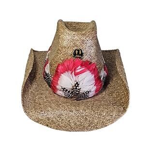 Bronco Buster Feather Cowboy Western Straw Hat